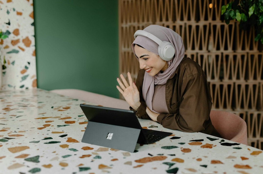 woman attending online course