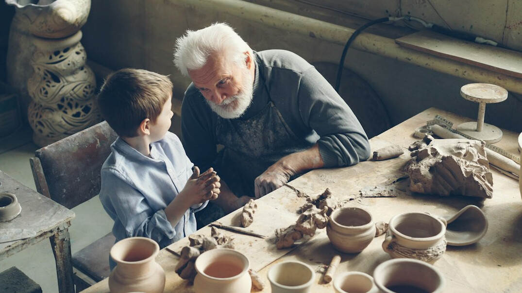 older man learning new skill